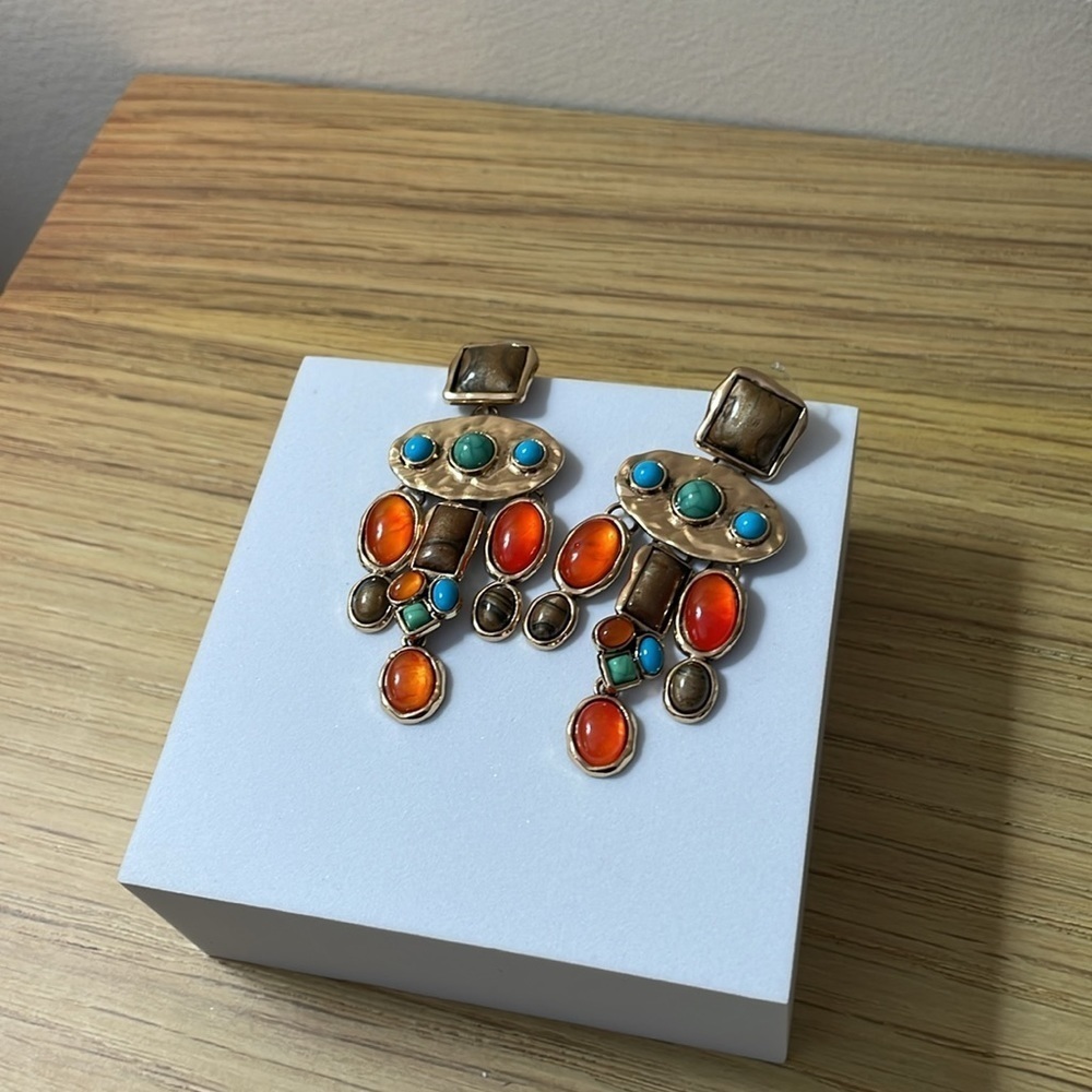 Stone Multicolored Bohemian Drop Earrings - Picture 7 of 13